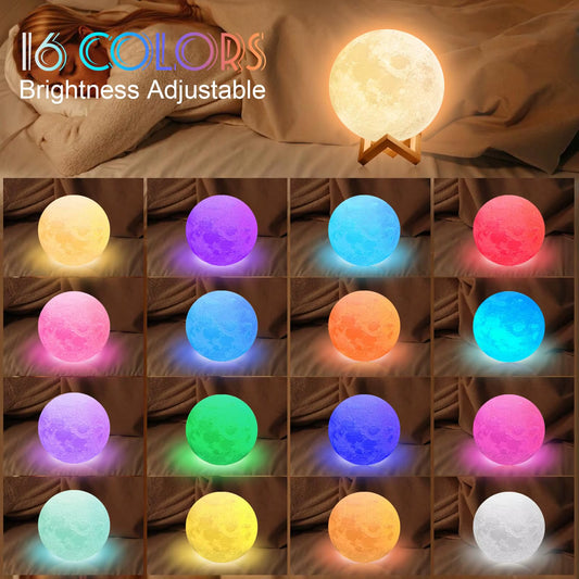 16 Color LED Moon Light USB Rechargeable Remote Control Tap Light Moon Lamp for Bedroom Decoration Kids Birthday Gift Nightlight