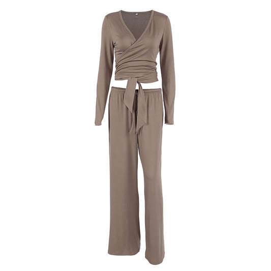 Milk Silk Comfortable Sleepwear For Women Long Sleeve Top And Long Pants Two Piece Set