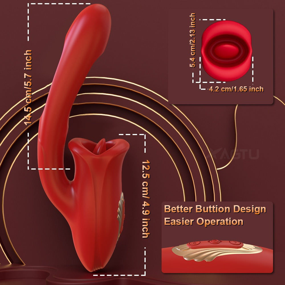 Vibrator- Adult- Sex- Toys For Women, Tongue Rose Sex- Toy Dildo Vibrators G Spot Vibrator- With 9 Licking Sucking & Flapping Clitoral Stimulator Anal- Nipple For Female Men Couples